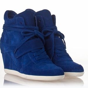 Ash Blue Suede High Heel Wedge Sneaker Boot